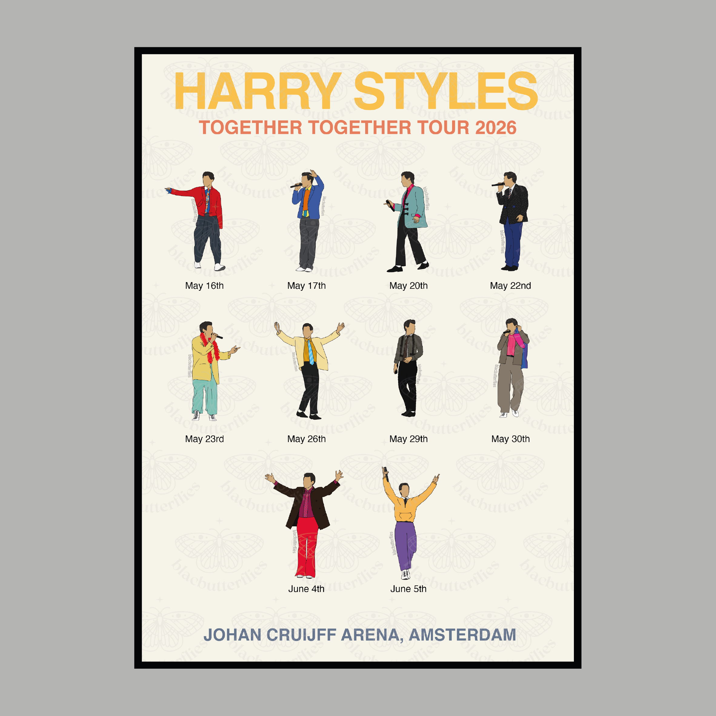 Styles Together Tour Amsterdam Residency OUTFIT Illustration Poster